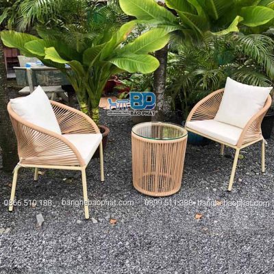 Bàn ghế đan dây dù BGDDBP004