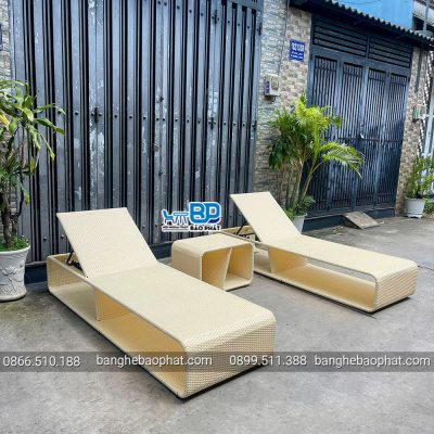 Giường tắm nắng nhựa giả mây ngoài trời GHBBP034
