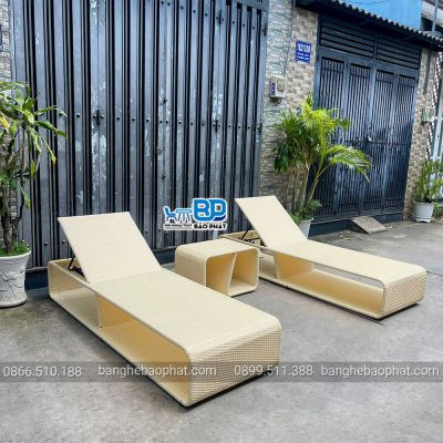 Giường tắm nắng nhựa giả mây ngoài trời GHBBP034