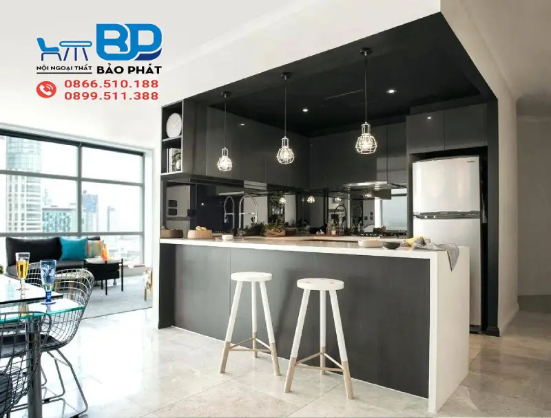 Không gian bếp trở nên ấm cúng hơn với ghế quầy bar