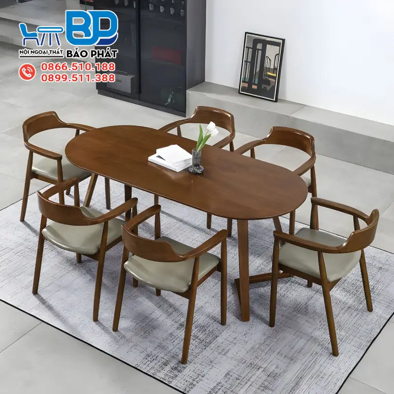 Kích thước bàn cafe 6 người chuẩn là bao nhiêu? 9 Kích thước bàn cafe 6 người hình oval hoặc hình bầu dục