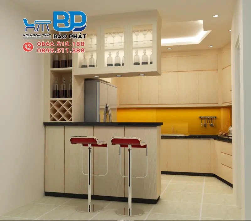 Quầy bar bếp nhỏ gọn cho căn hộ chung cư