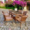Bộ bàn ghế nhựa giả mây ngoài trời đan mắt cáo màu nâu gỗ 8 Bộ bàn ghế nhựa giả mây ngoài trời đan mắt cáo màu nâu gỗ
