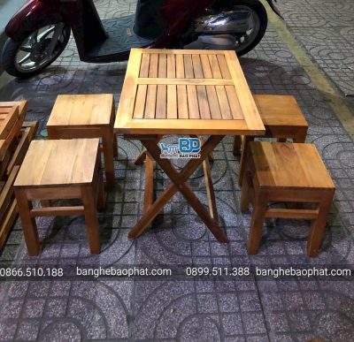 Bàn ghế cafe cóc bằng gỗ bàn xếp