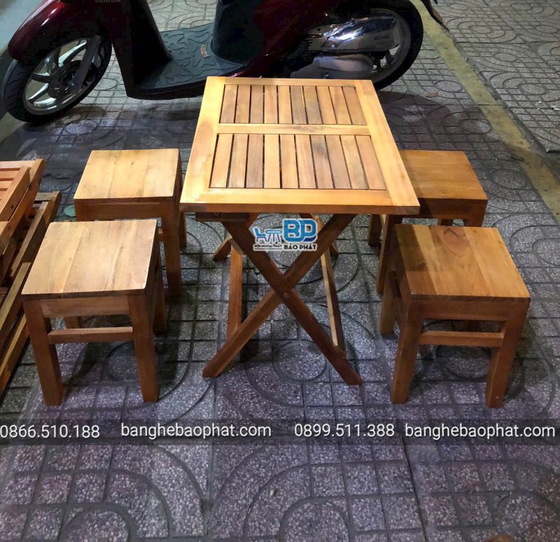 Bộ Bàn Ghế Cafe Cóc Bằng Gỗ Bàn Xếp 13 Bộ bàn ghế cafe cóc bằng gỗ bàn xếp với chất liệu gỗ bạch đàn đẹp và bền bỉ