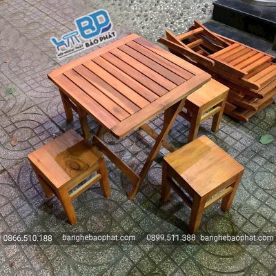 Bàn ghế cafe cóc bằng gỗ bàn xếp