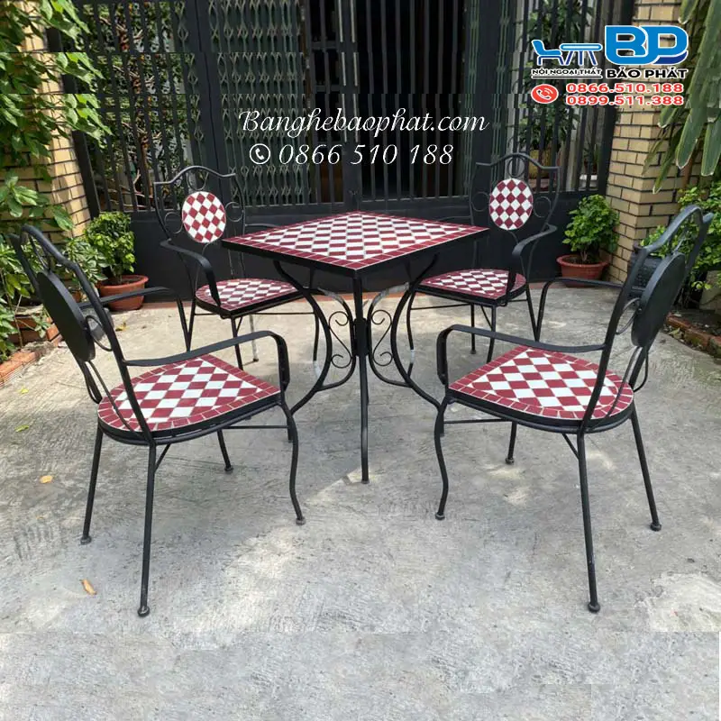 Các Mẫu Bàn Ghế Cafe Mặt Đá Sang Trọng, Dễ Vệ Sinh 8 Bàn ghế cafe mặt đá mosaic BP006