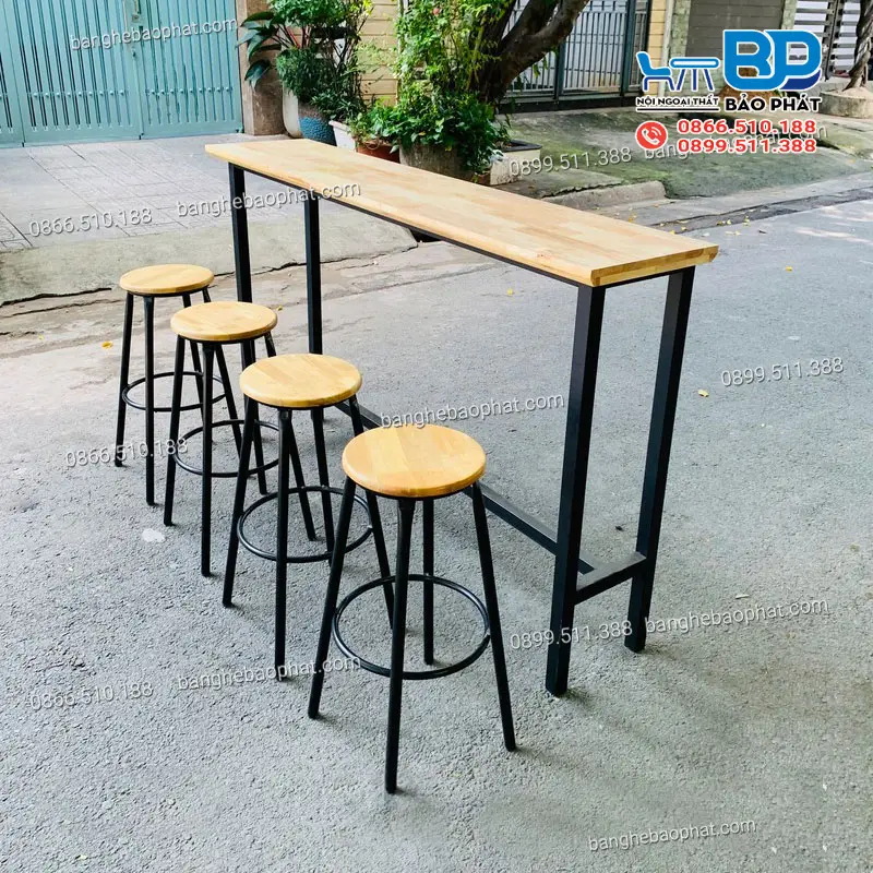 Lựa Chọn Bàn Ghế Quầy Bar Cho Quán Cafe 9 Bàn ghế quầy bar chân sắt mặt gỗ không tựa