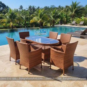 Bộ bàn ghế nhựa giả mây ngoài trời diana nâu gỗ