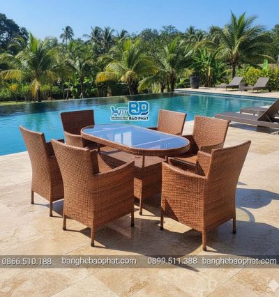 Bộ bàn ghế nhựa giả mây ngoài trời diana nâu gỗ