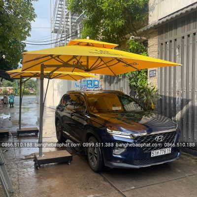 Dù lệch tâm vuông 3 mét không bèo màu vàng in logo