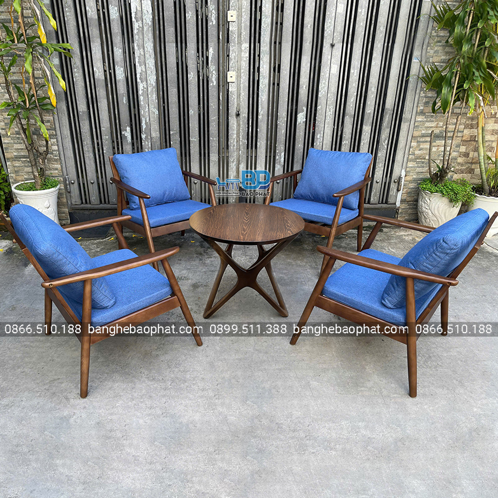 Sofa cafe gỗ nệm chân tiện tròn 5 Sofa cafe gỗ nệm chân tiện tròn gỗ cao su