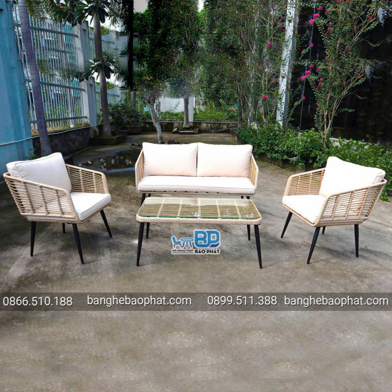 Bộ bàn ghế sofa mây nhựa SFMNBP035 bền đẹp và sang trọng