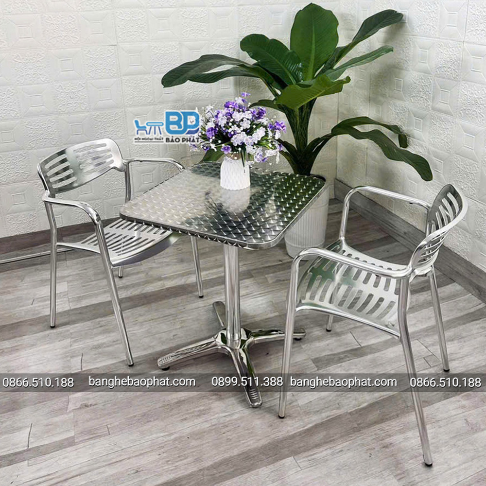 Bàn ghế cafe cao cấp khung nhôm bàn inox 25 Bàn ghế cafe cao cấp khung nhôm bàn inox