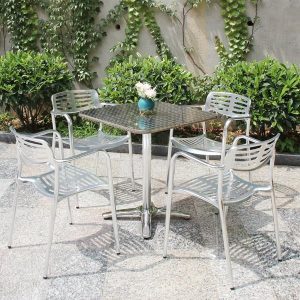 Bàn ghế cafe cao cấp khung nhôm bàn inox