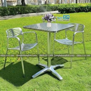 Bàn ghế cafe cao cấp khung nhôm bàn inox