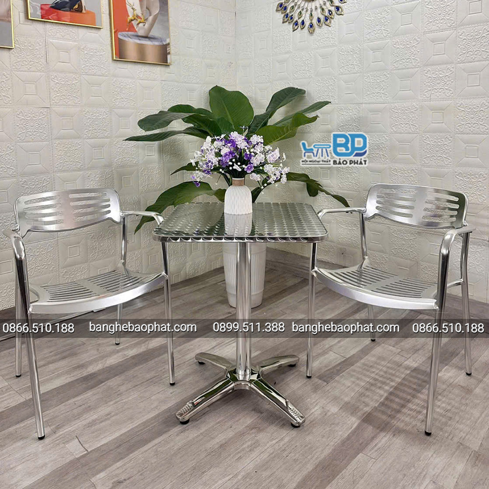 Bàn ghế cafe cao cấp khung nhôm bàn inox 27 Bàn ghế cafe cao cấp khung nhôm bàn inox