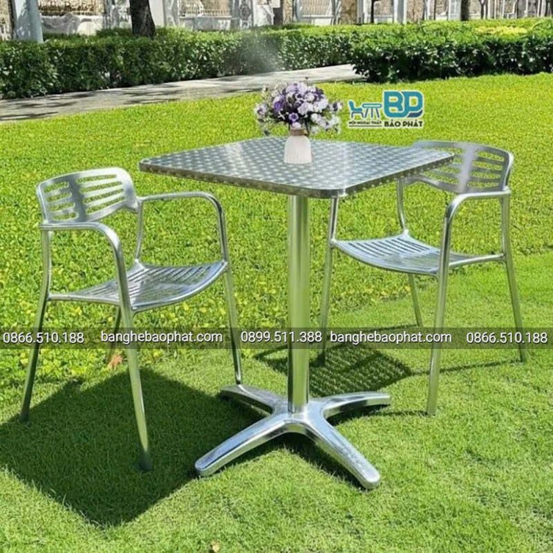 Bàn ghế cafe cao cấp khung nhôm bàn inox 21 Bàn ghế cafe cao cấp khung nhôm bàn inox