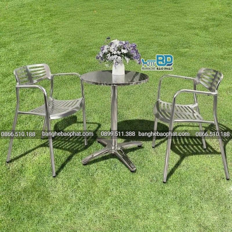 Bàn ghế cafe cao cấp khung nhôm bàn inox 22 Bàn ghế cafe cao cấp khung nhôm bàn inox