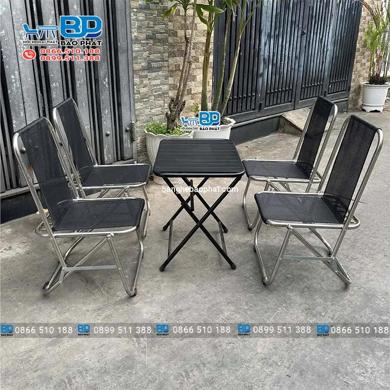 Bàn ghế cafe cóc inox lưng thấp