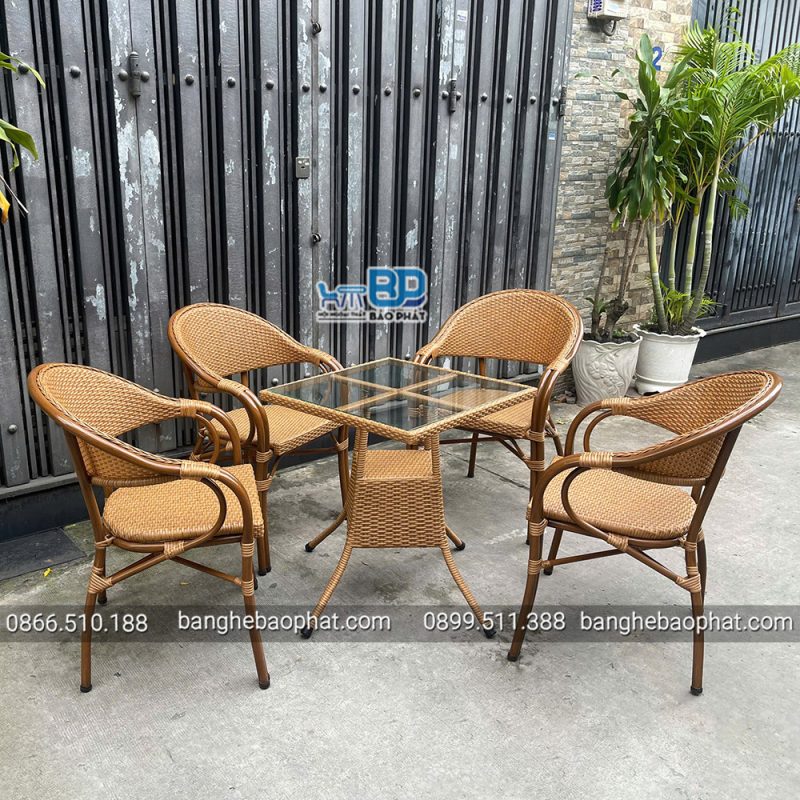 Bàn ghế nhựa giả mây BGNGMBP077 12 Bộ bàn ghế nhựa giả mây BGNGMBP077 bền đẹp và sang trọng