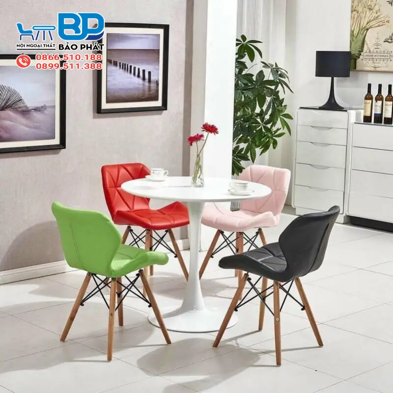 Bàn ghế quán trà sữa phong cách Hàn Quốc chân gỗ mặt nệm 1721