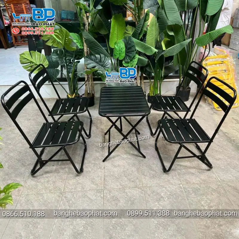 Bàn ghế xếp cafe thanh lý ghế xếp sắt la