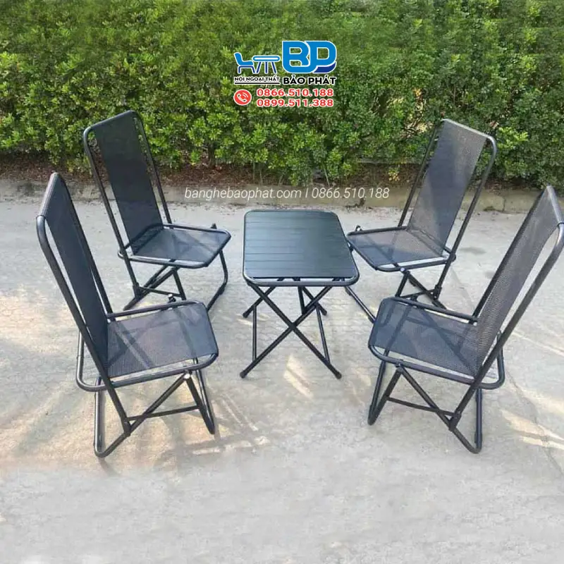 Ghế cafe ngoài trời dạng xếp lò xo lưng cao lưới textilene