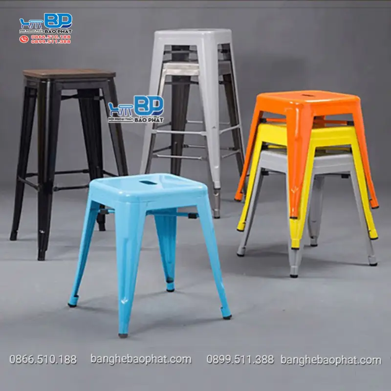 Ghế cafe ngoài trời sắt tolix đôn không tựa