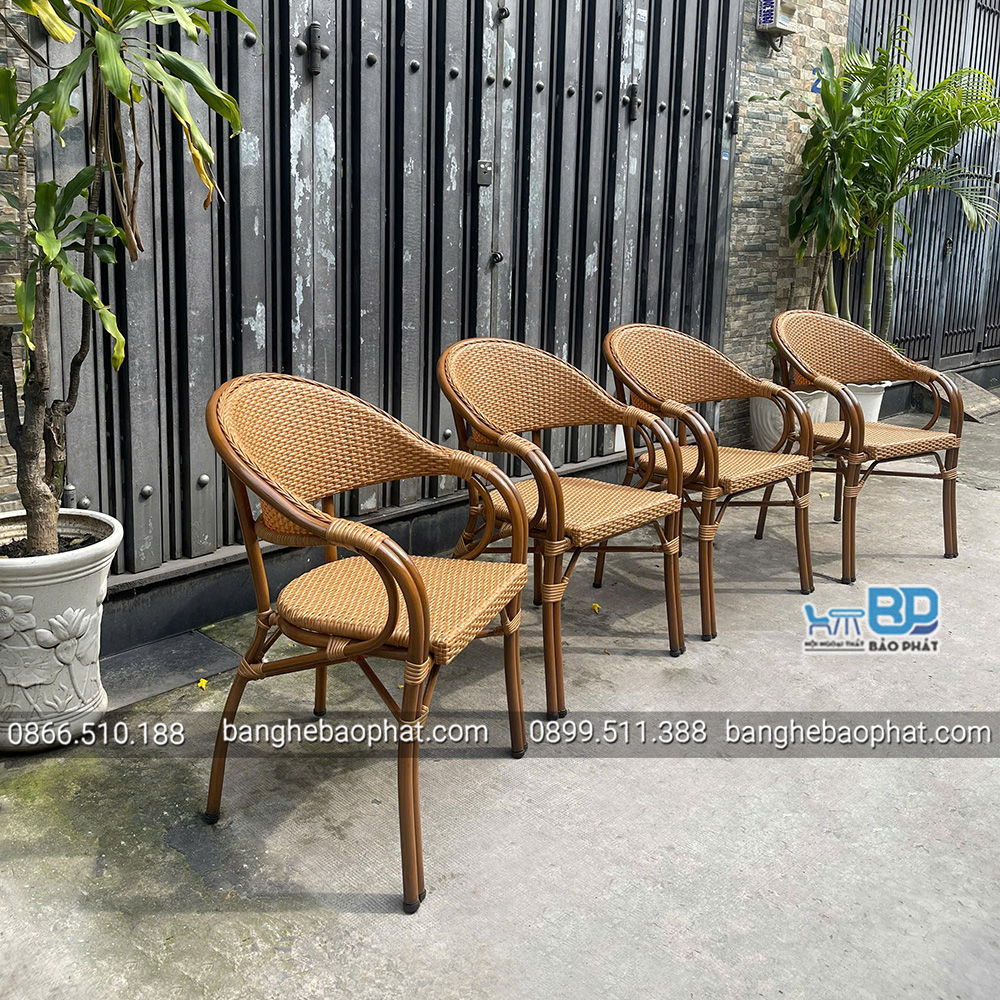 Bàn ghế nhựa giả mây BGNGMBP077 8 ghế nhựa giả mây BGNGMBP077