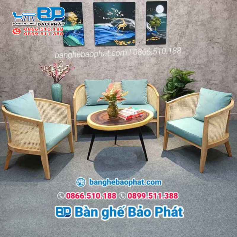 Sofa Harvey Probber gỗ nệm tựa lưng đan mây SFCFBP011