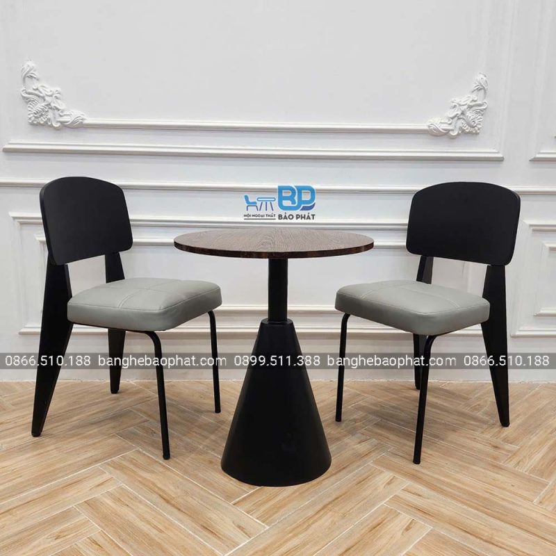 Bộ bàn ghế cafe sắt nệm BGSNBPSK058 gồm 1 bàn 2 ghế