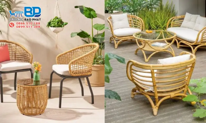 Bàn ghế mây tự nhiên mang vẻ đẹp tự nhiên, mộc mạc