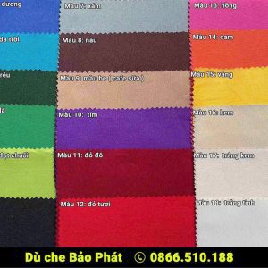 Bạt Dù Lệch Tâm Vuông 2,5m x 2,5m 8 Bảng màu bạt dù lệch tâm vuông 2,5m x 2,5m