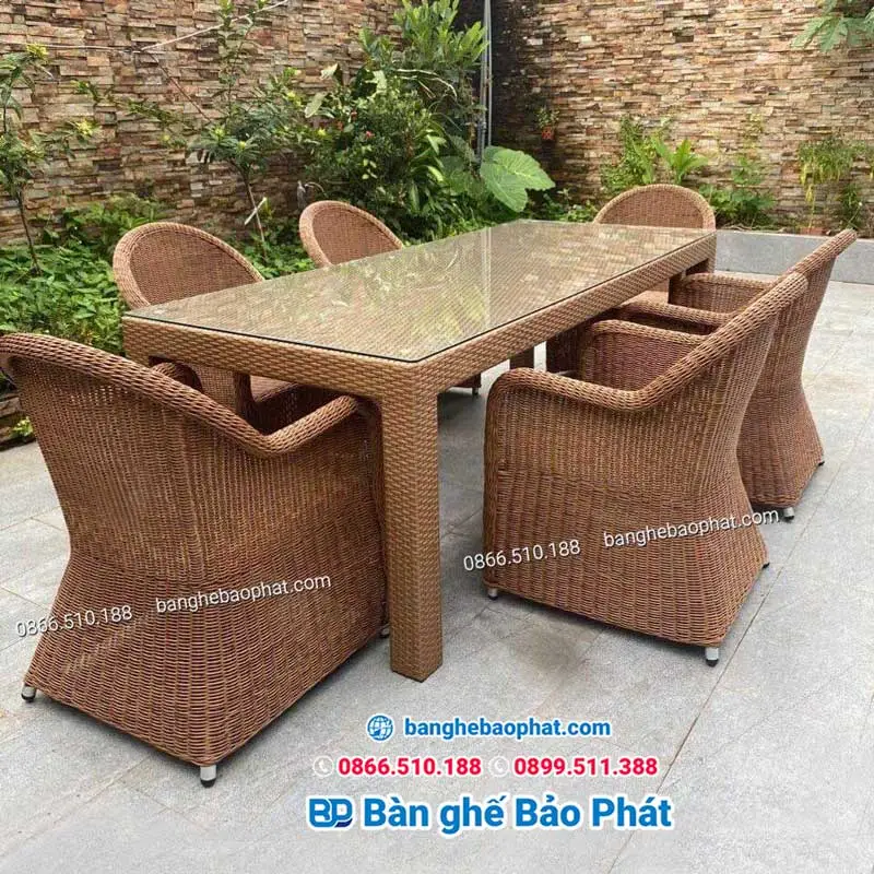 Top 10+ Bộ Bàn Ăn Mây Nhựa 6 Ghế Chất Lượng, Tiện Nghi 12 Bộ bàn ăn mây nhựa 6 ghế cao cấp BGNGMBP051