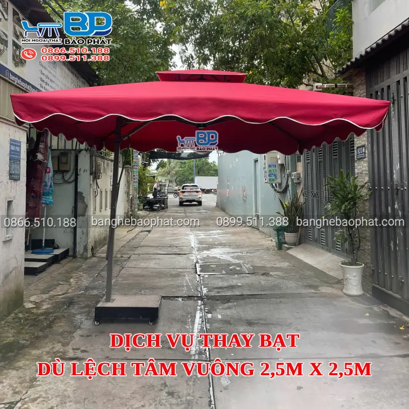 Dịch vụ thay bạt dù lệch tâm vuông 2.5m x 2.5m