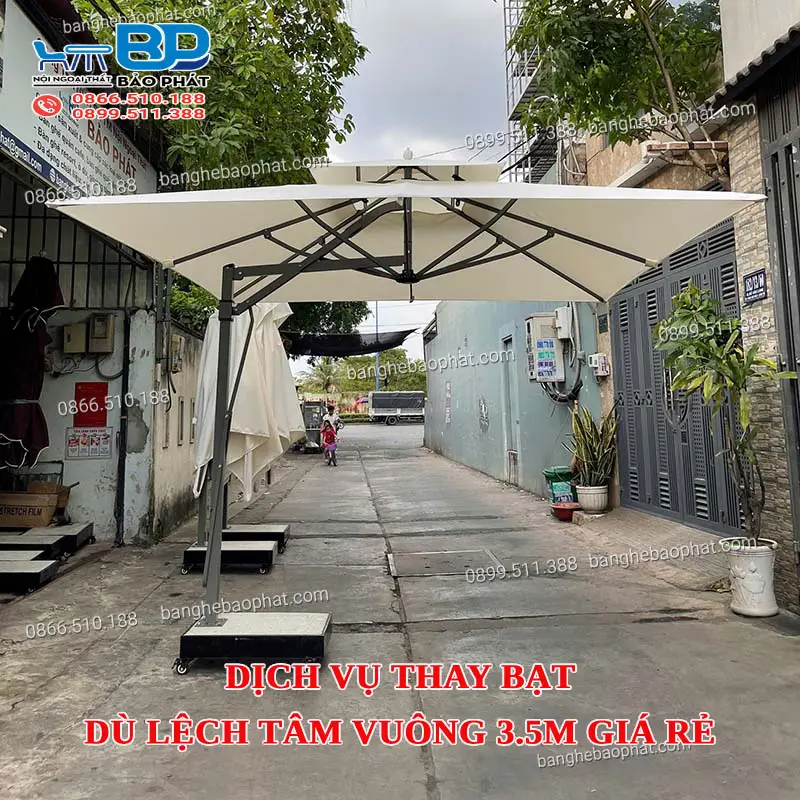 Dịch vụ thay bạt dù lệch tâm vuông 3.5m giá rẻ 2025