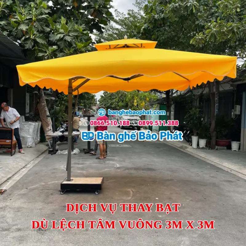 Dịch vụ thay bạt dù lệch tâm vuông 3m x 3m