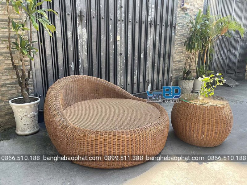Ghế hồ bơi tròn giả mây GHBBP037 thiết kế ngồi thoải mái