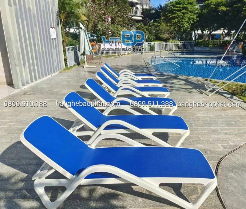 Ghế nằm bãi biển nhựa lưới textilene màu xanh GHBNBP004 làm từ chất liệu cao cấp