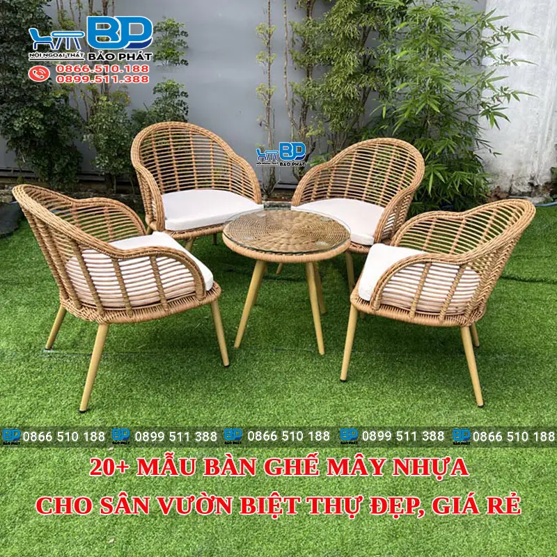 20+ mẫu bàn ghế mây nhựa cho sân vườn biệt thự đẹp, giá rẻ