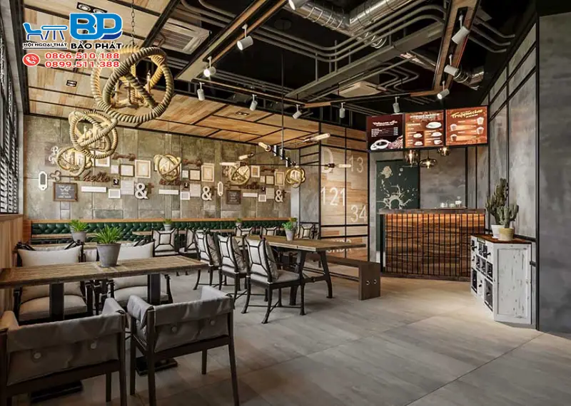 9 Mẫu Setup Quán Trà Sữa Đẹp Thu Hút Khách 14 Setup quán trà sữa phong cách công nghiệp (Industrial)