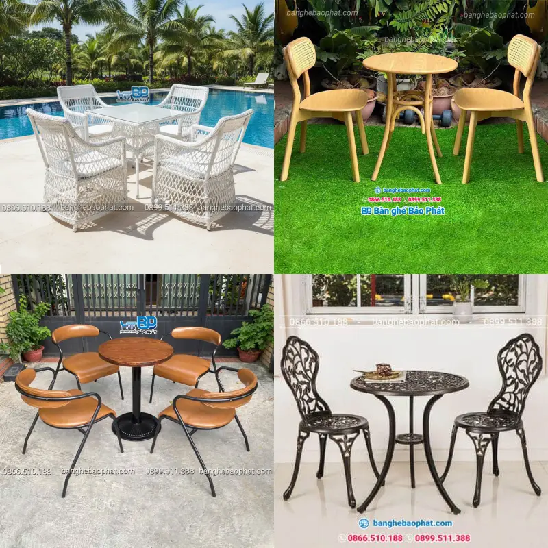 So sánh bàn ghế mây nhựa vs bàn ghế gỗ/sắt/gang đúc