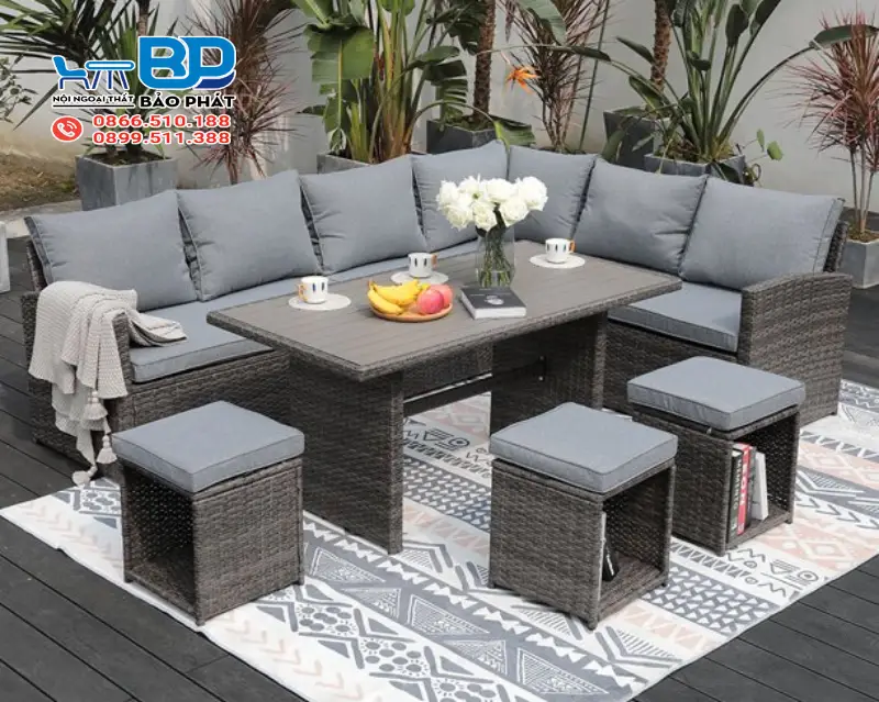 Sofa gốc nhựa giả mây thiết kế tinh gọn, tiện lợi