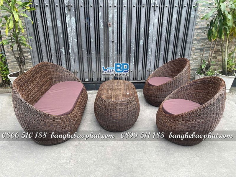Bộ Sofa mây nhựa ngoài trời sofa trứng dây tròn Bảo Phát ứng dụng đa dạng