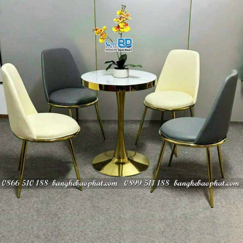 Bộ ghế Aurora bàn chân tulip inox mạ vàng