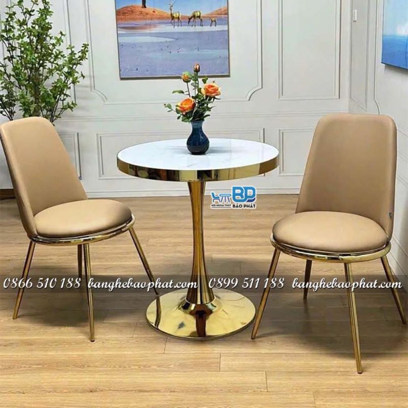 Bộ ghế Aurora bàn chân tulip inox mạ vàng