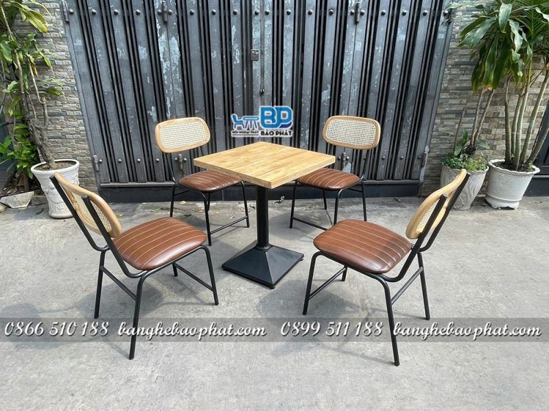 Bộ ghế sắt nệm cafe lotte lưng mây 14 Bộ ghế sắt nệm cafe lotte lưng mây