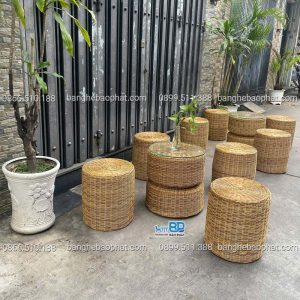 Bàn ghế đôn nhựa giả mây ngoài trời BGNGMBP090