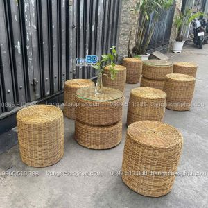 Bàn ghế đôn nhựa giả mây ngoài trời BGNGMBP090